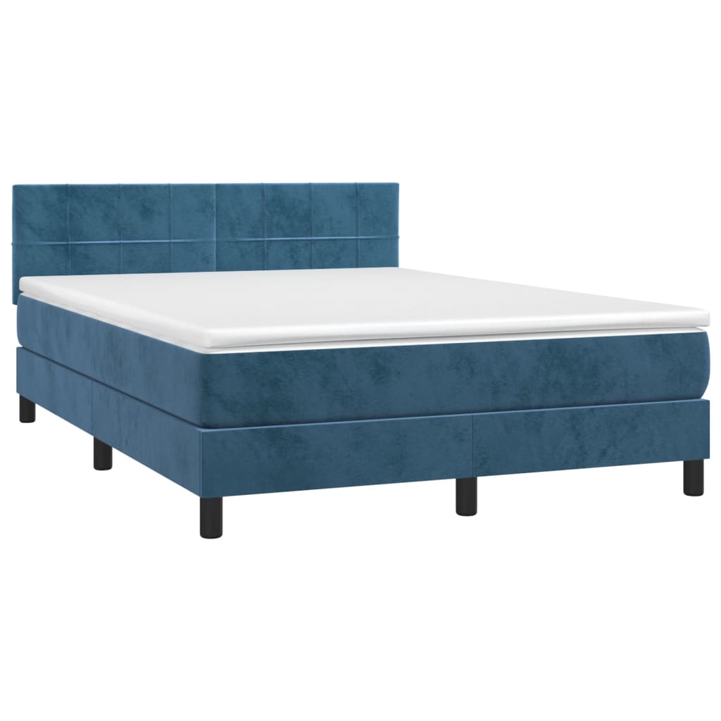 Box Spring Postel S Matrací Tmavě Modrá 140X190 Cm Samet