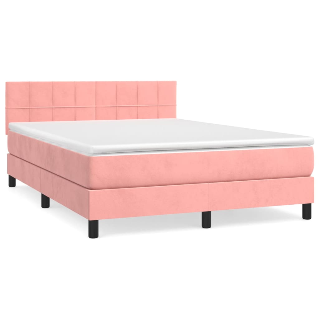 Box Spring Postel S Matrací Růžová 140X190 Cm Samet