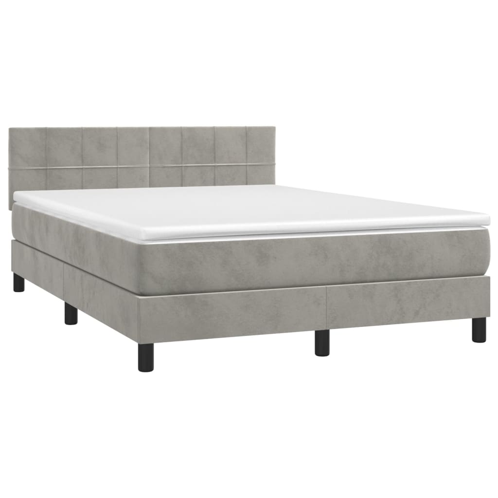 Box Spring Postel S Matrací Samet Světle Šedá