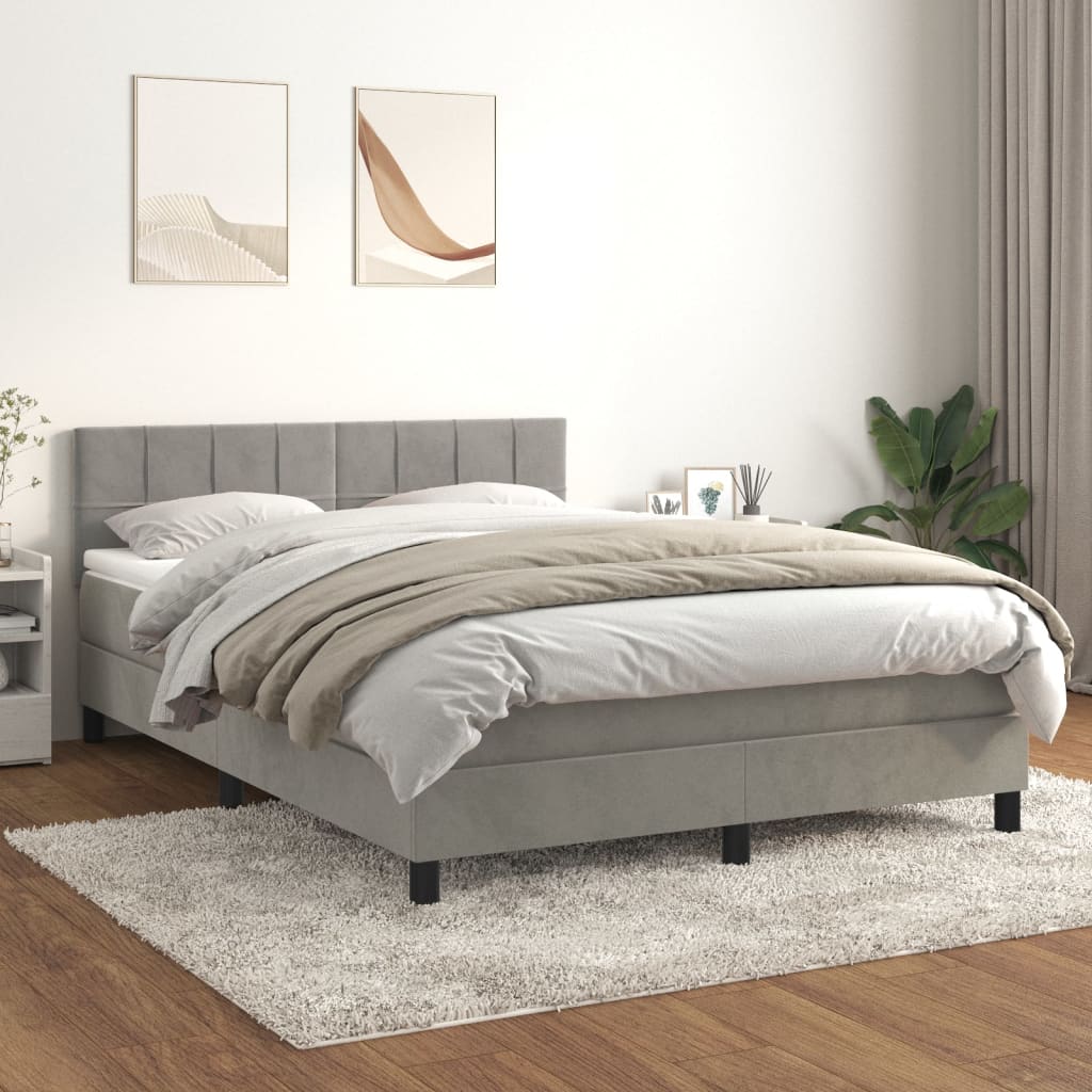 Box Spring Postel S Matrací Samet Světle Šedá
