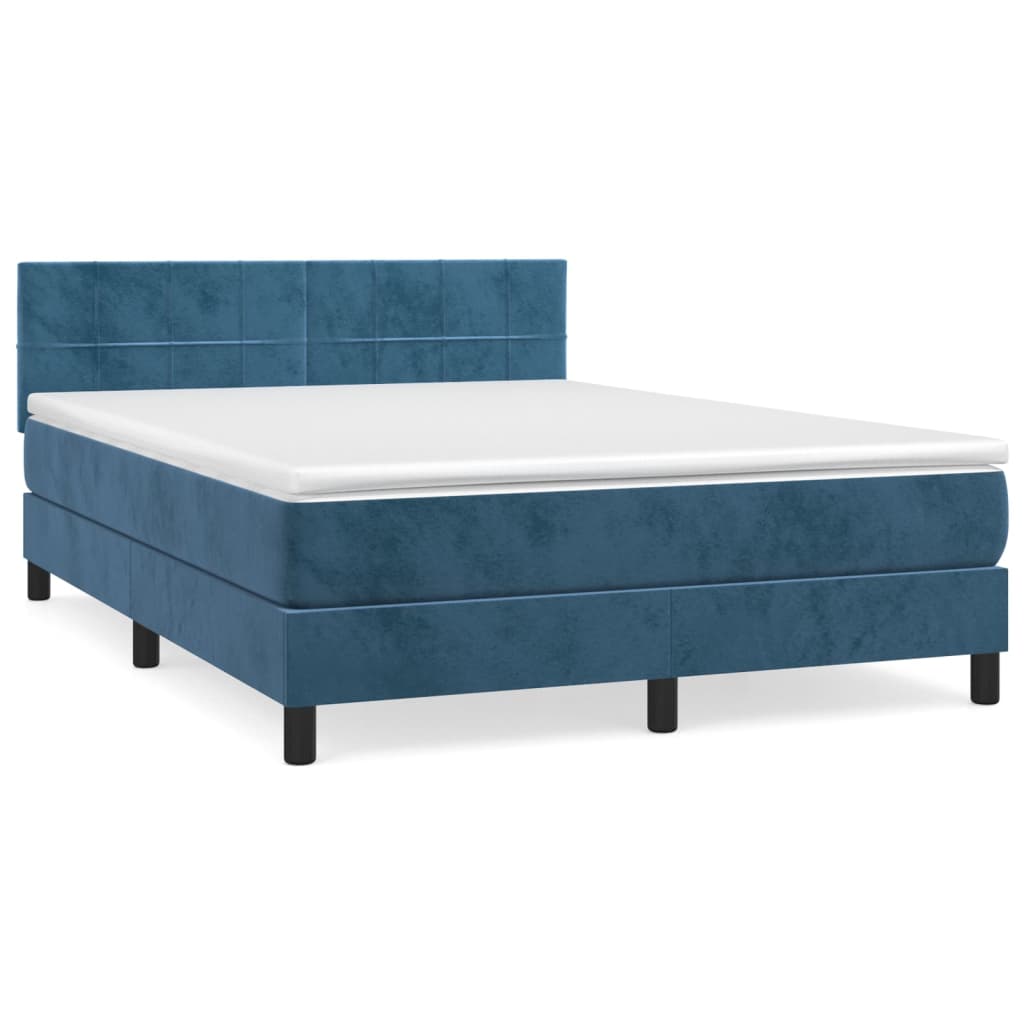 Box Spring Postel S Matrací Tmavě Modrá 140X200 Cm Samet