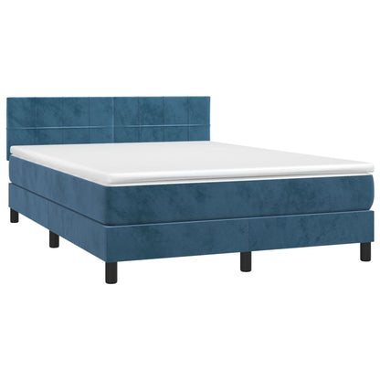 Box Spring Postel S Matrací Tmavě Modrá 140X200 Cm Samet