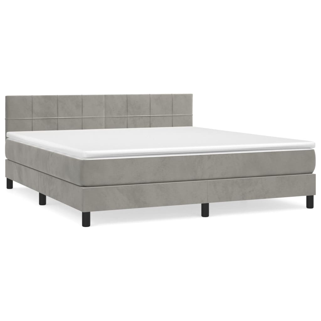 Box Spring Postel S Matrací Samet Světle Šedá