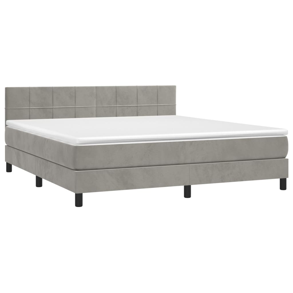Box Spring Postel S Matrací Samet Světle Šedá