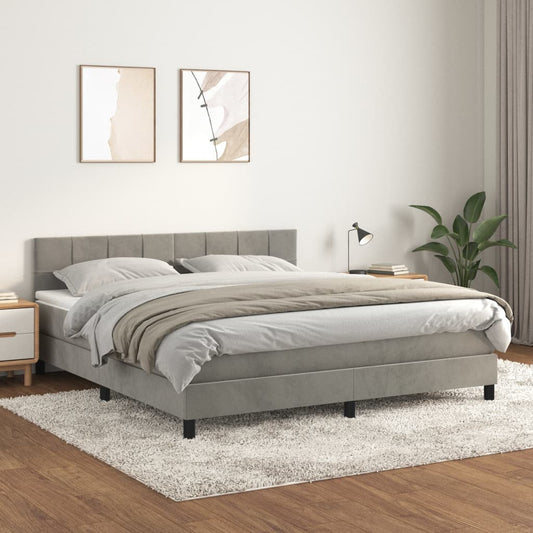 Box Spring Postel S Matrací Samet Světle Šedá