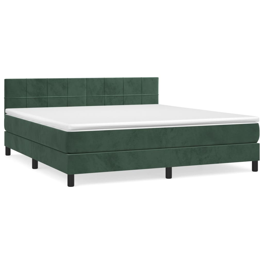 Box Spring Postel S Matrací Tmavě Zelená 160X200 Cm Samet