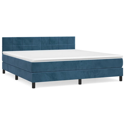 Box Spring Postel S Matrací Tmavě Modrá 160X200 Cm Samet