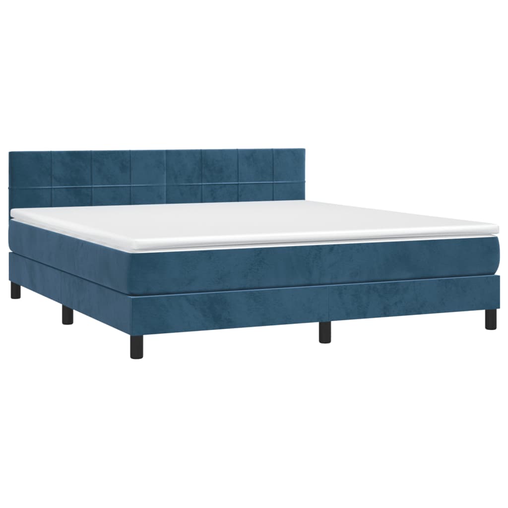 Box Spring Postel S Matrací Tmavě Modrá 160X200 Cm Samet