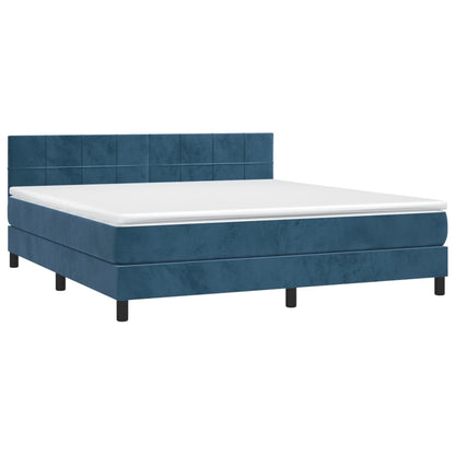 Box Spring Postel S Matrací Tmavě Modrá 160X200 Cm Samet