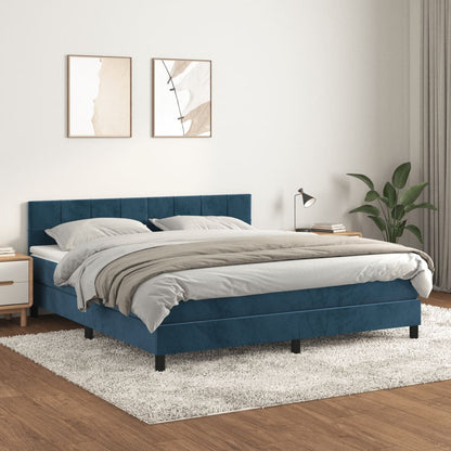 Box Spring Postel S Matrací Tmavě Modrá 160X200 Cm Samet