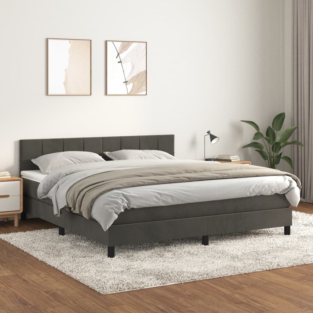Box Spring Postel S Matrací Samet Tmavě Šedá