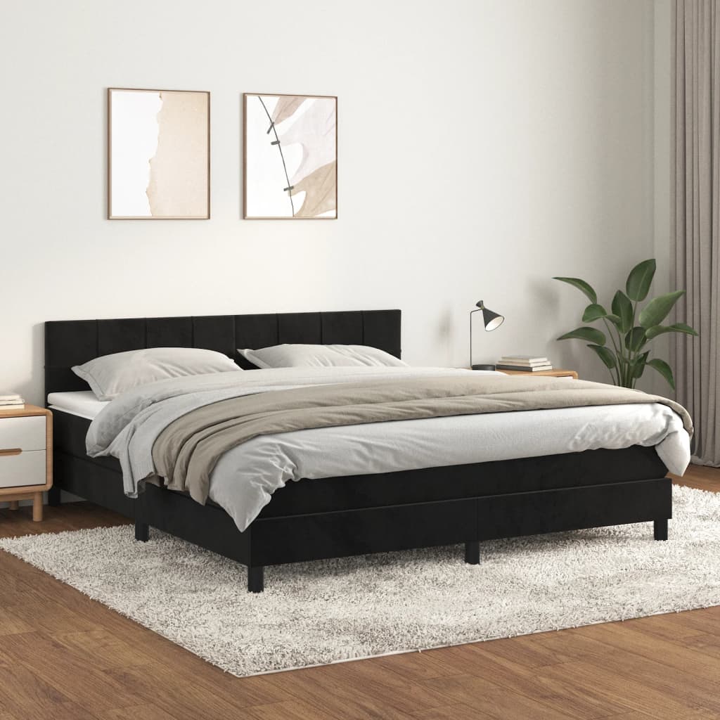 Box Spring Postel S Matrací Černá Samet Černá