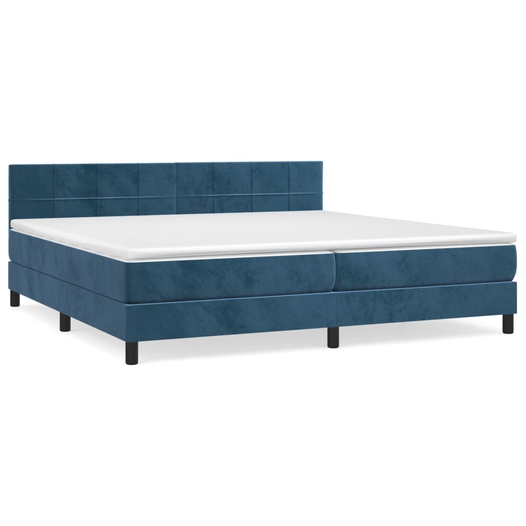 Box Spring Postel S Matrací Tmavě Modrá 200X200 Cm Samet