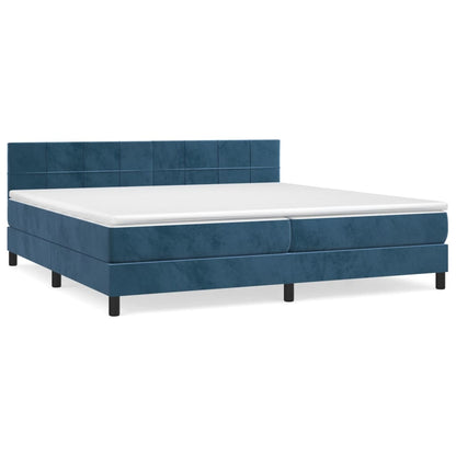 Box Spring Postel S Matrací Tmavě Modrá 200X200 Cm Samet