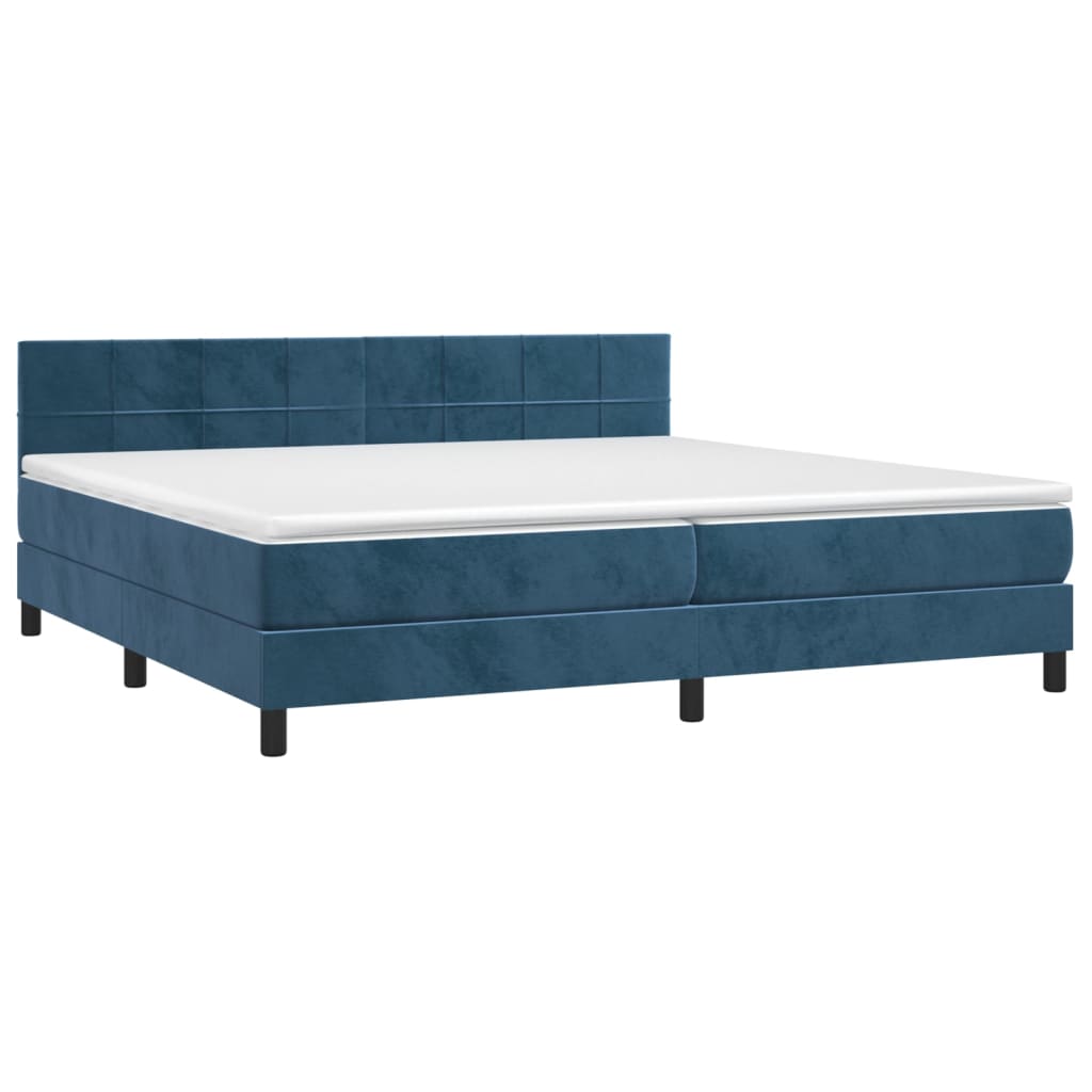 Box Spring Postel S Matrací Tmavě Modrá 200X200 Cm Samet