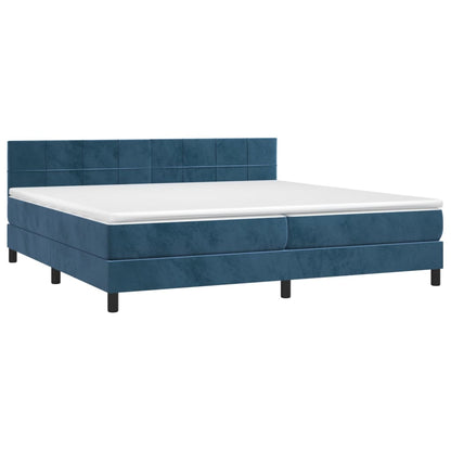 Box Spring Postel S Matrací Tmavě Modrá 200X200 Cm Samet