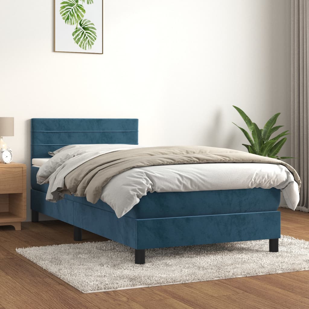 Box Spring Postel S Matrací Tmavě Modrá 80 X 200 Cm Samet