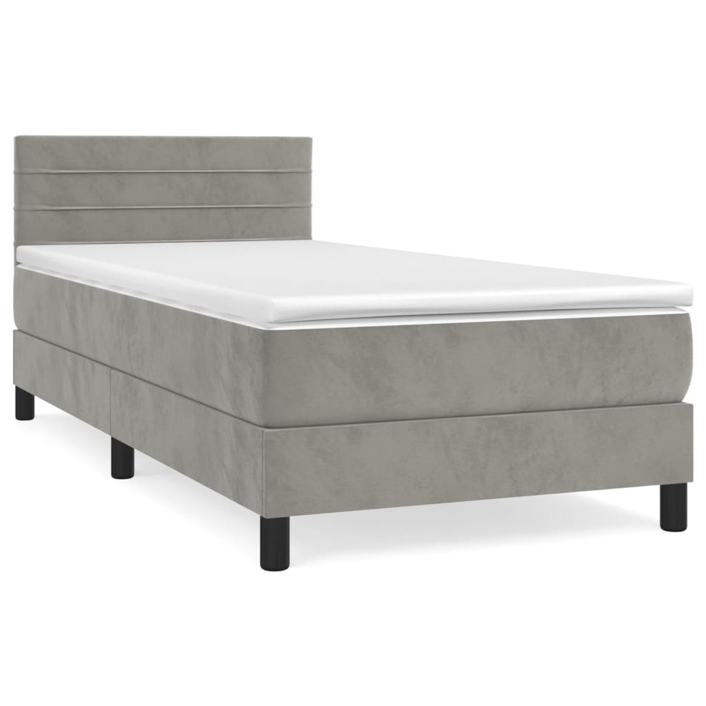 Box Spring Postel S Matrací Světle Šedá 90X190 Cm Samet