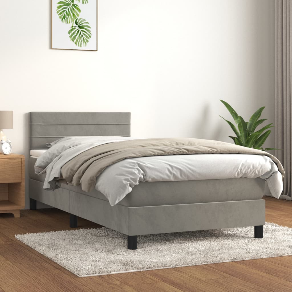 Box Spring Postel S Matrací Světle Šedá 90X190 Cm Samet