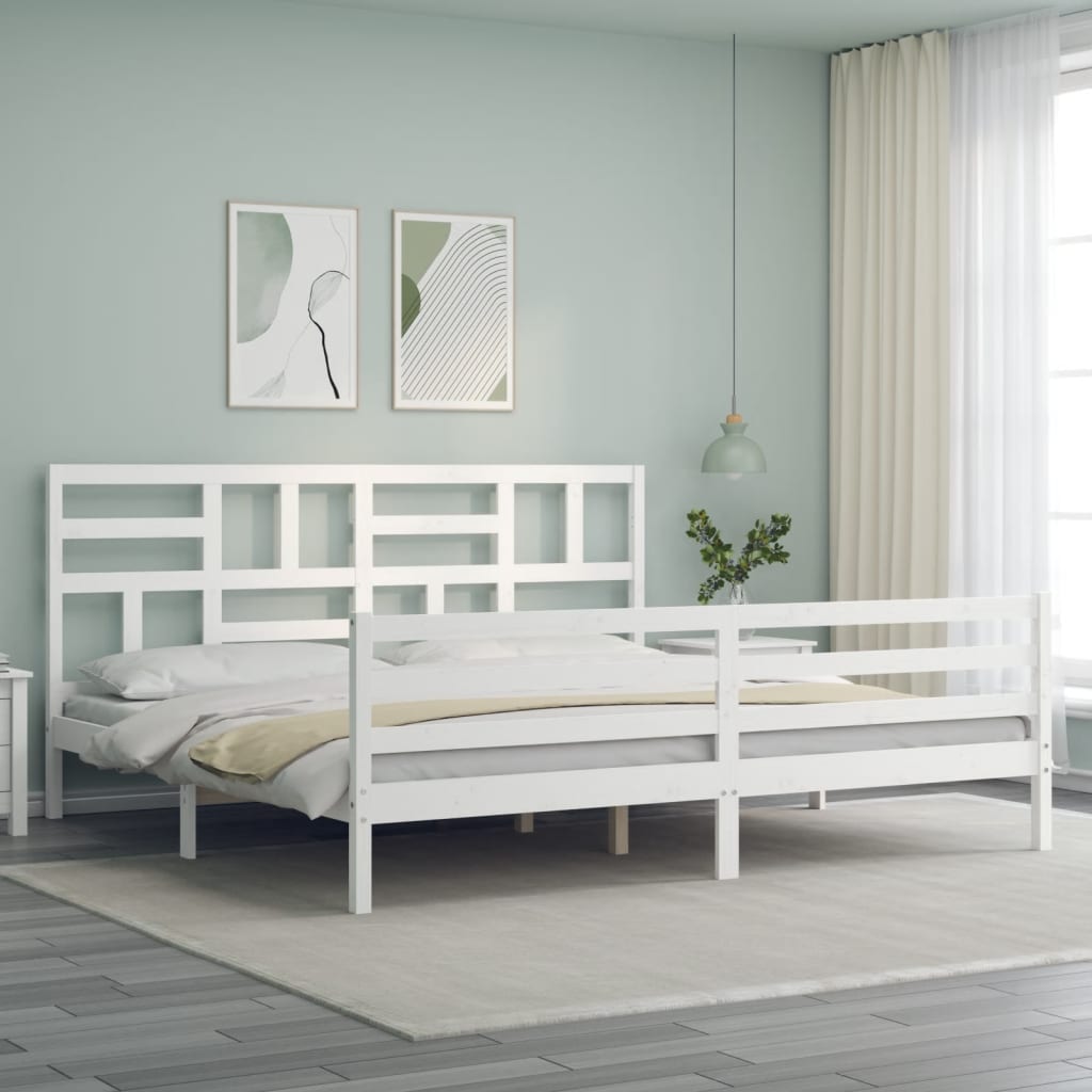 Rám Postele S Čelem Bílý 200 X 200 Cm Masivní Dřevo