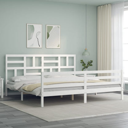 Rám Postele S Čelem Bílý 200 X 200 Cm Masivní Dřevo