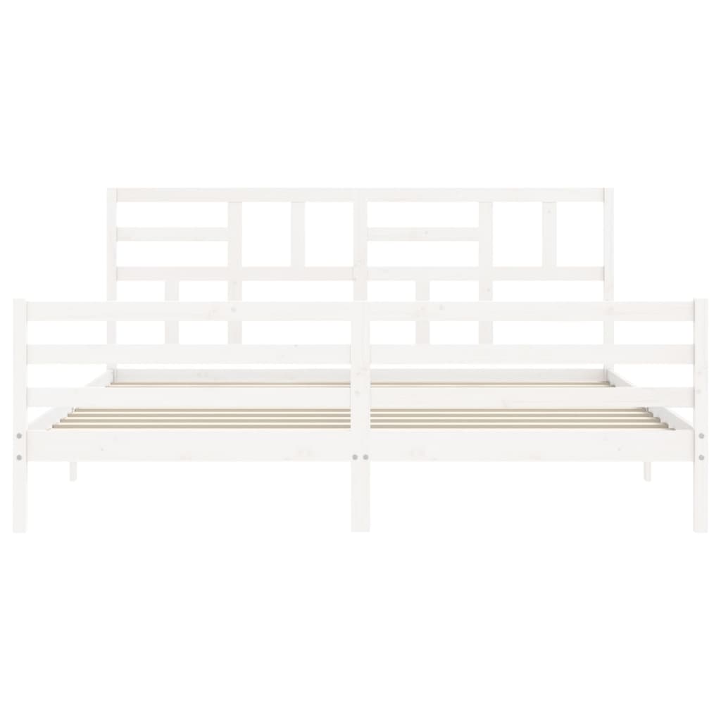 Rám Postele S Čelem Bílý 200 X 200 Cm Masivní Dřevo