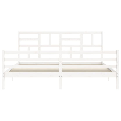 Rám Postele S Čelem Bílý 200 X 200 Cm Masivní Dřevo