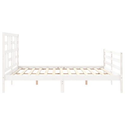 Rám Postele S Čelem Bílý 200 X 200 Cm Masivní Dřevo