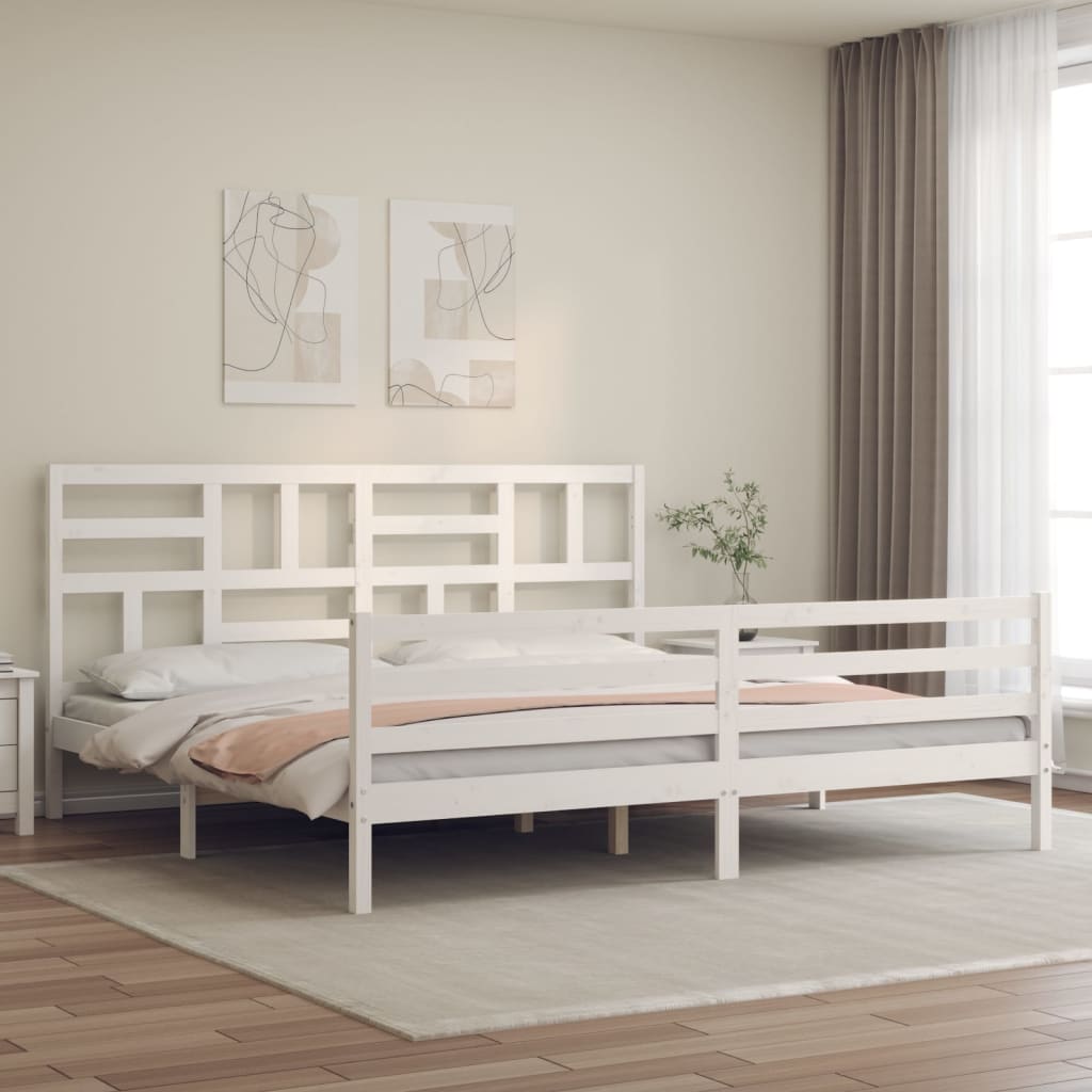 Rám Postele S Čelem Bílý 200 X 200 Cm Masivní Dřevo