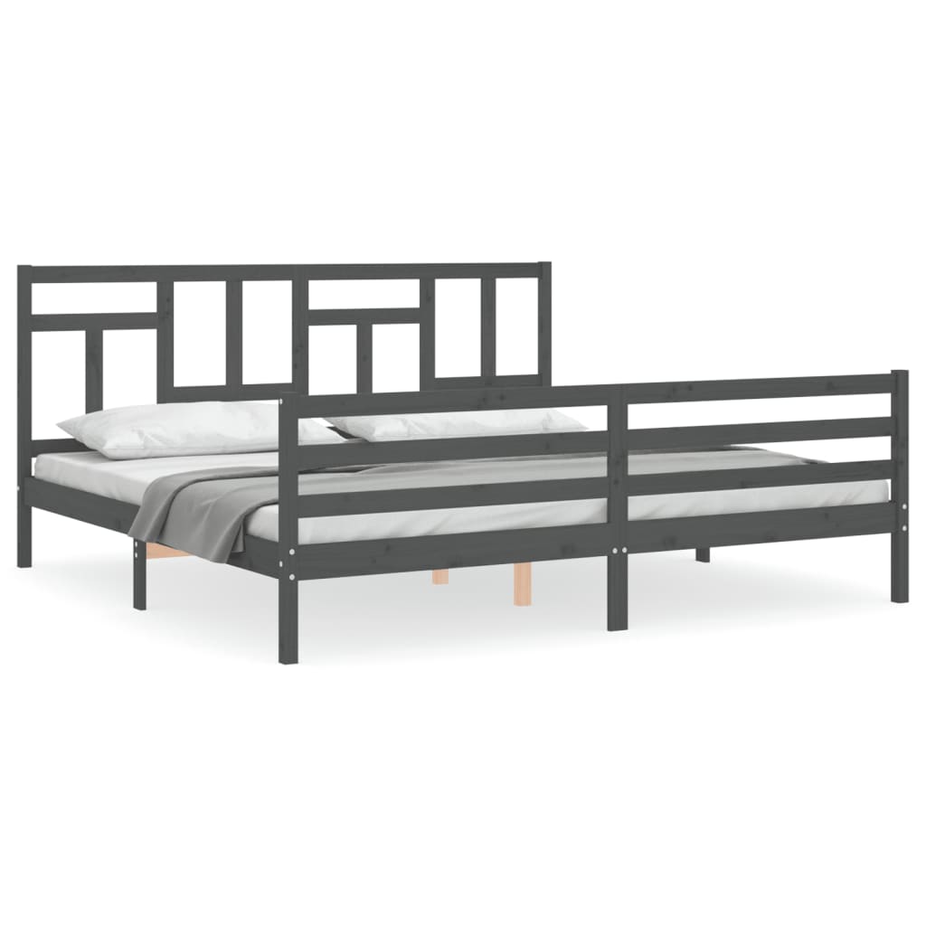 Rám Postele S Čelem Šedý 200 X 200 Cm Masivní Dřevo