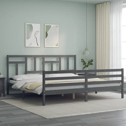 Rám Postele S Čelem Šedý 200 X 200 Cm Masivní Dřevo