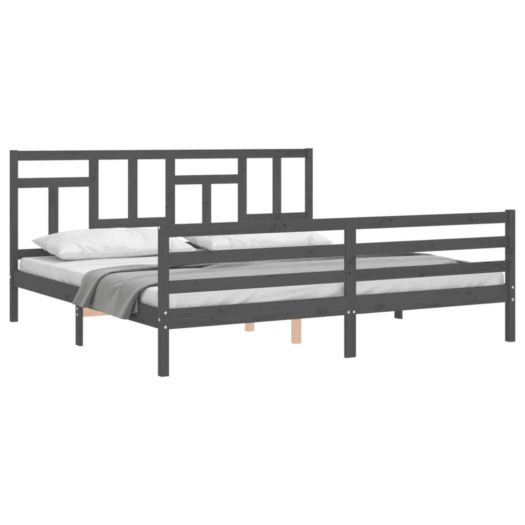 Rám Postele S Čelem Šedý 200 X 200 Cm Masivní Dřevo