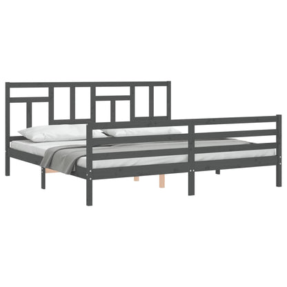 Rám Postele S Čelem Šedý 200 X 200 Cm Masivní Dřevo