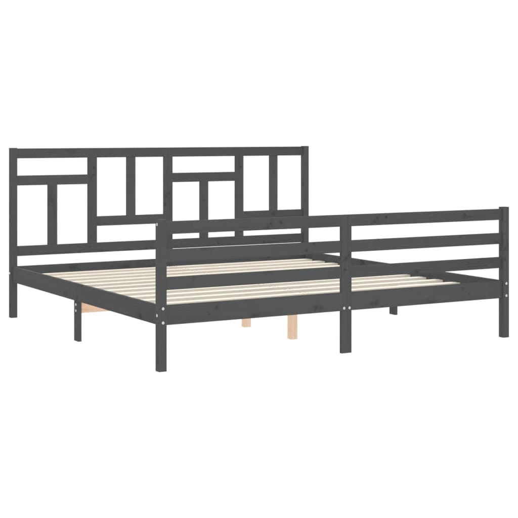 Rám Postele S Čelem Šedý 200 X 200 Cm Masivní Dřevo