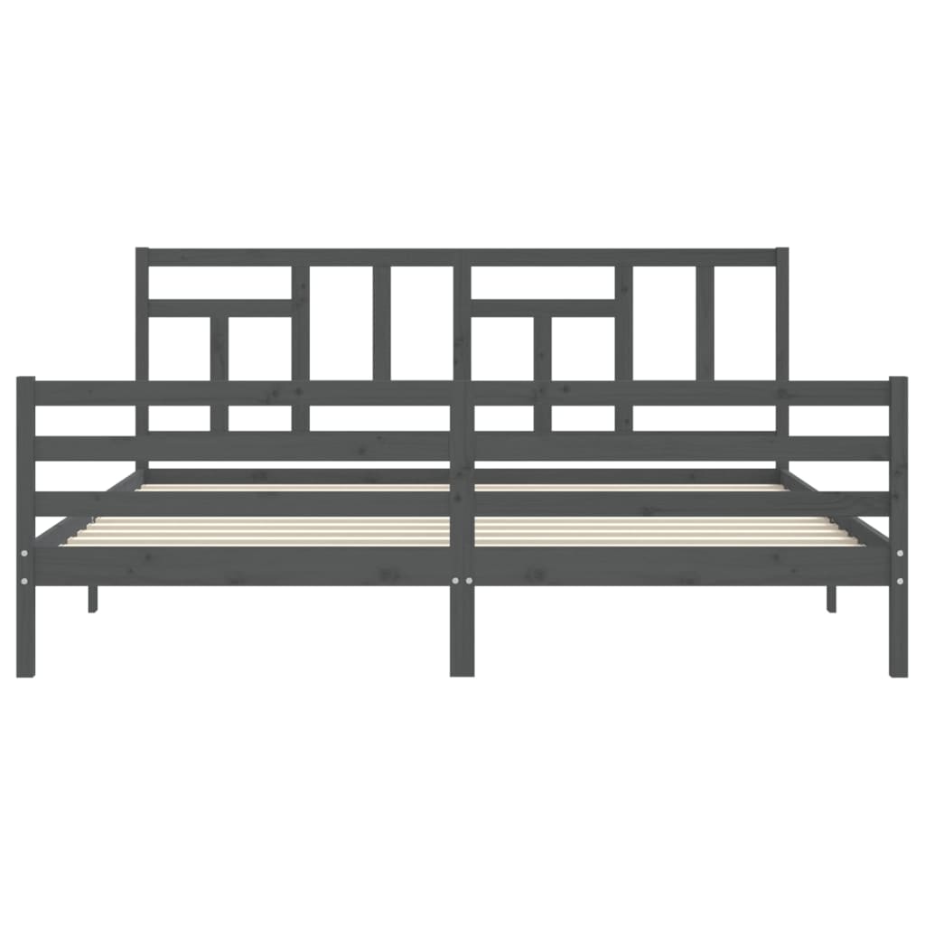 Rám Postele S Čelem Šedý 200 X 200 Cm Masivní Dřevo