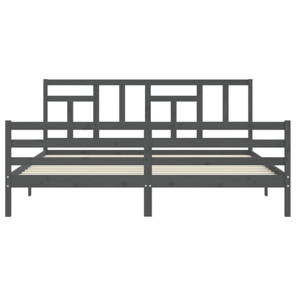 Rám Postele S Čelem Šedý 200 X 200 Cm Masivní Dřevo
