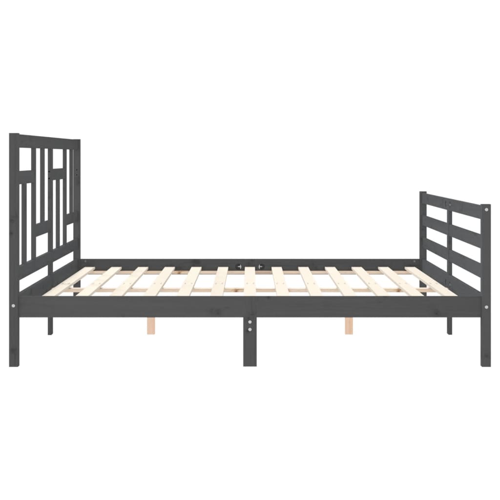 Rám Postele S Čelem Šedý 200 X 200 Cm Masivní Dřevo