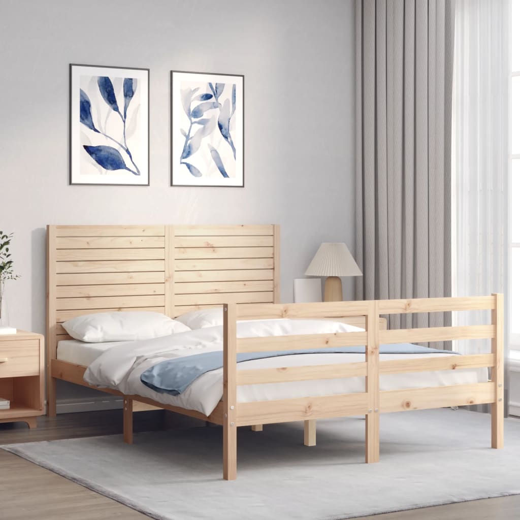 Rám Postele S Čelem 140 X 190 Cm Masivní Dřevo