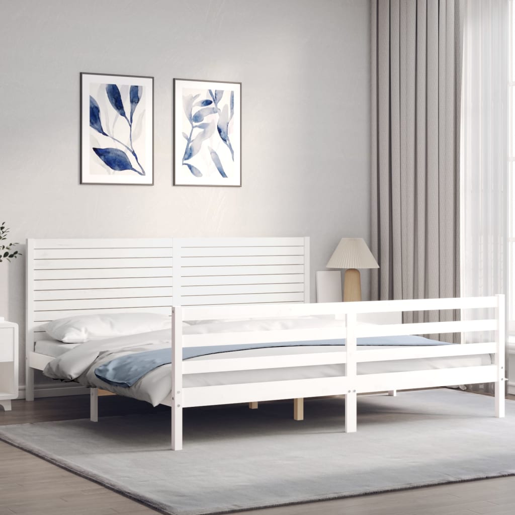 Rám Postele S Čelem Bílý 200 X 200 Cm Masivní Dřevo