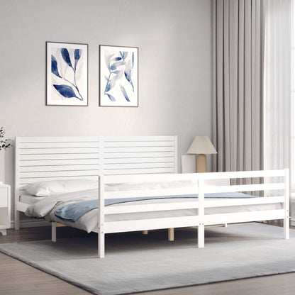 Rám Postele S Čelem Bílý 200 X 200 Cm Masivní Dřevo