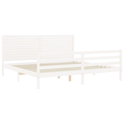 Rám Postele S Čelem Bílý 200 X 200 Cm Masivní Dřevo