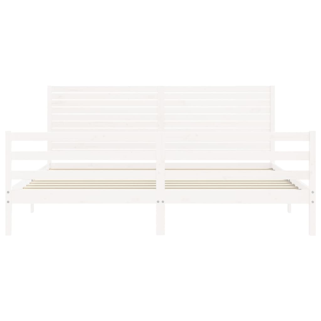 Rám Postele S Čelem Bílý 200 X 200 Cm Masivní Dřevo