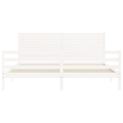 Rám Postele S Čelem Bílý 200 X 200 Cm Masivní Dřevo
