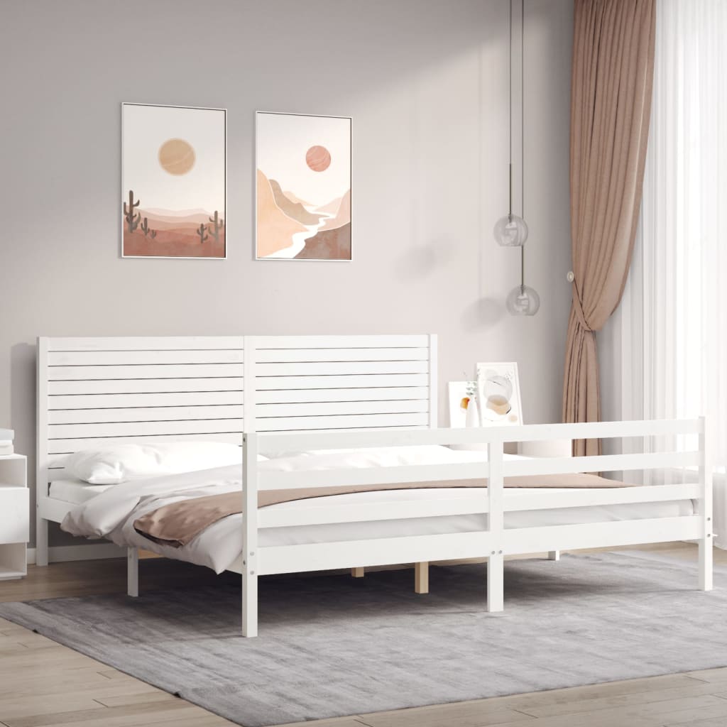 Rám Postele S Čelem Bílý 200 X 200 Cm Masivní Dřevo