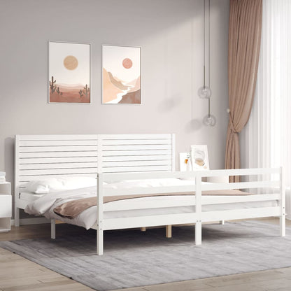 Rám Postele S Čelem Bílý 200 X 200 Cm Masivní Dřevo