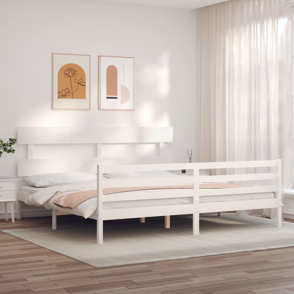 Rám Postele S Čelem Bílý 200 X 200 Cm Masivní Dřevo
