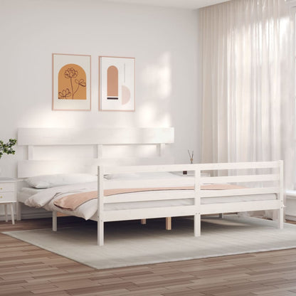 Rám Postele S Čelem Bílý 200 X 200 Cm Masivní Dřevo