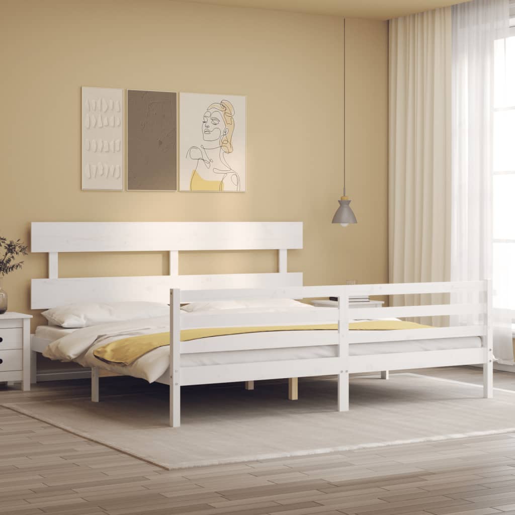 Rám Postele S Čelem Bílý 200 X 200 Cm Masivní Dřevo
