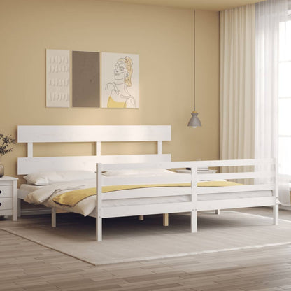 Rám Postele S Čelem Bílý 200 X 200 Cm Masivní Dřevo