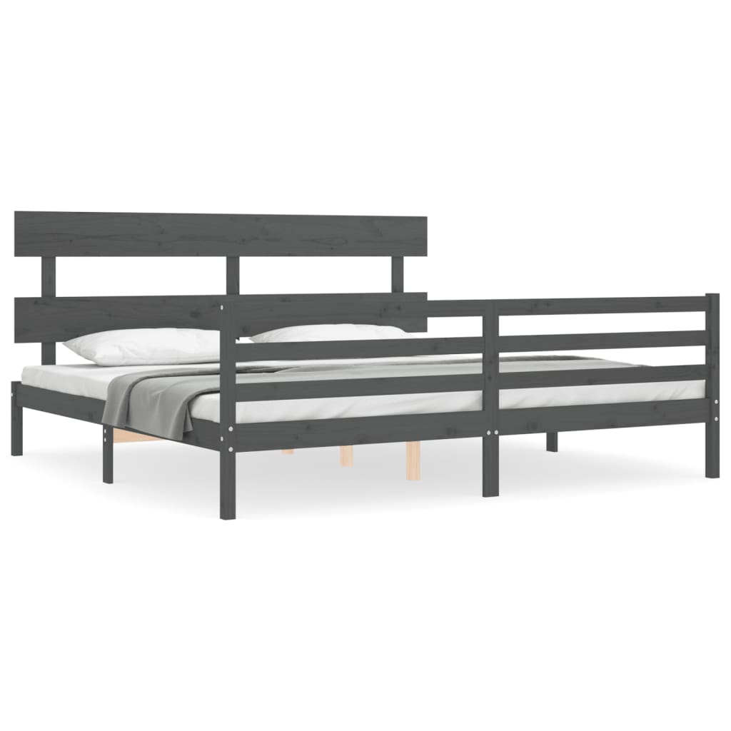 Rám Postele S Čelem Šedý 200 X 200 Cm Masivní Dřevo